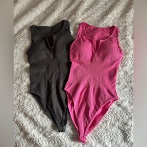 SUUKSESS Women 2 piece Notch Neck Ribbed Seamless Tummy Control Bodysuit Padded